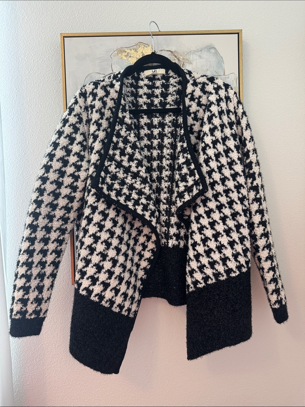 6/14 Ya Los Angeles Black & Cream Houndstooth Open-Front Cardigan